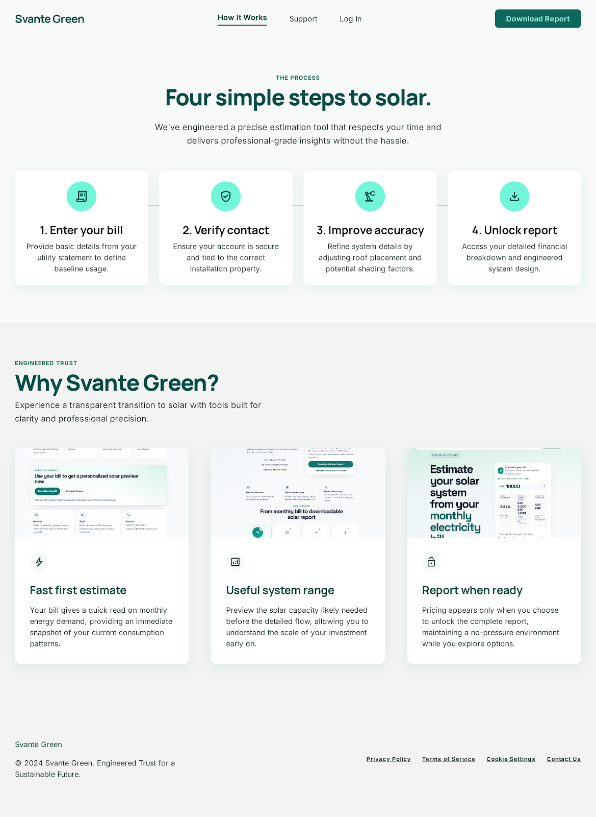 Svante Green solar report flow preview